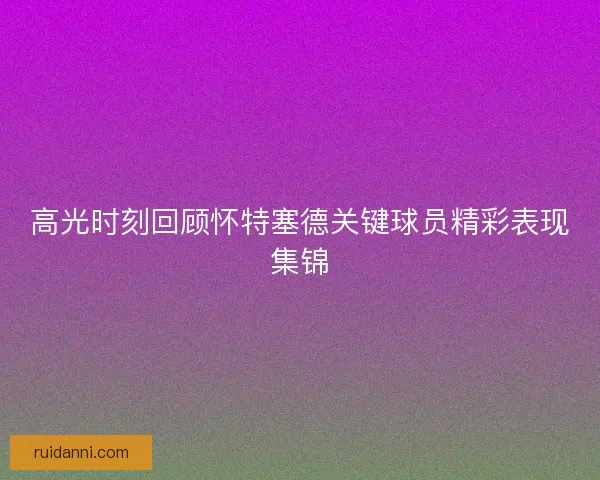 高光时刻回顾怀特塞德关键球员精彩表现集锦 高光时刻回顾怀特塞德关键球员精彩表现集锦